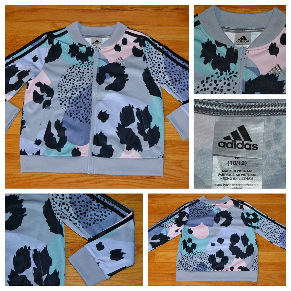 Youth girls Adidas zip front track bomber jacket, size M 10/12